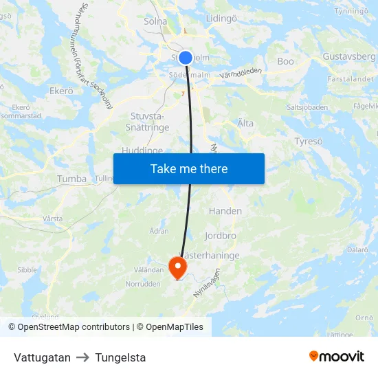 Vattugatan to Tungelsta map