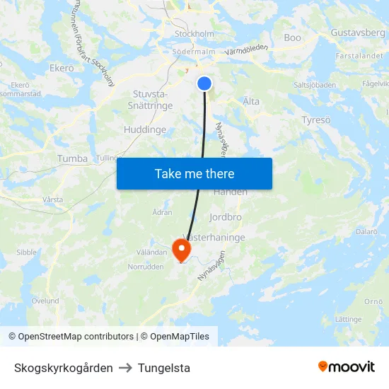 Skogskyrkogården to Tungelsta map