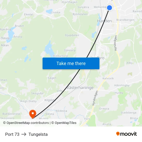 Port 73 to Tungelsta map
