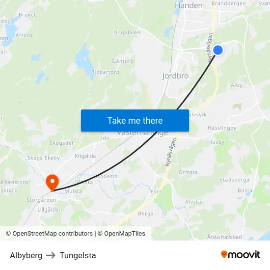 Albyberg to Tungelsta map