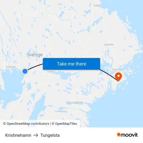 Kristinehamn to Tungelsta map