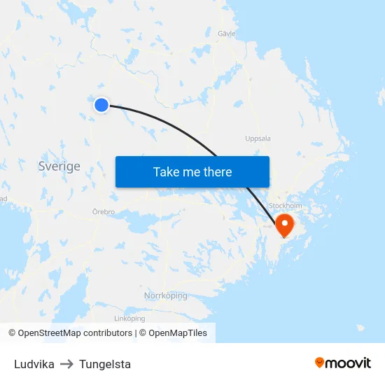 Ludvika to Tungelsta map