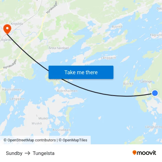 Sundby to Tungelsta map