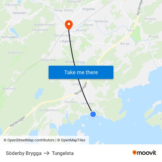 Söderby Brygga to Tungelsta map