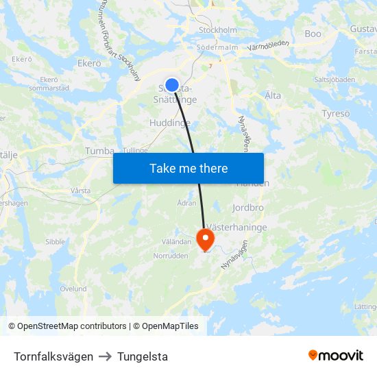 Tornfalksvägen to Tungelsta map
