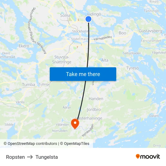 Ropsten to Tungelsta map