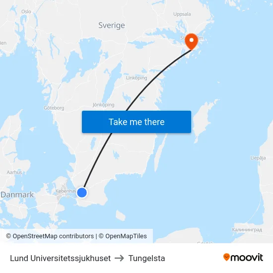 Lund Universitetssjukhuset to Tungelsta map