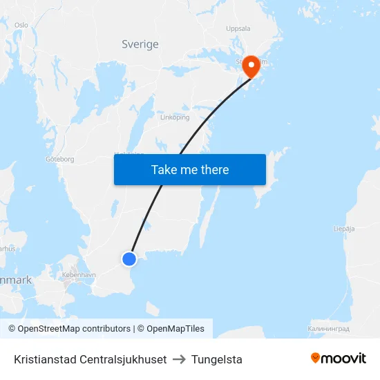 Kristianstad Centralsjukhuset to Tungelsta map