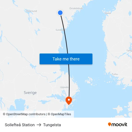 Sollefteå Station to Tungelsta map