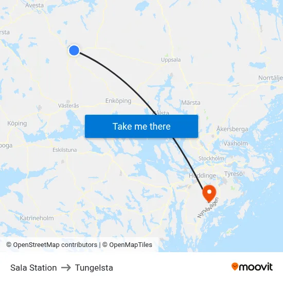 Sala Station to Tungelsta map