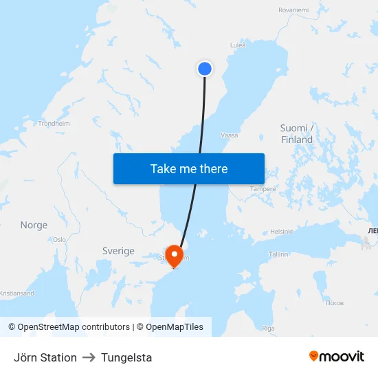Jörn Station to Tungelsta map
