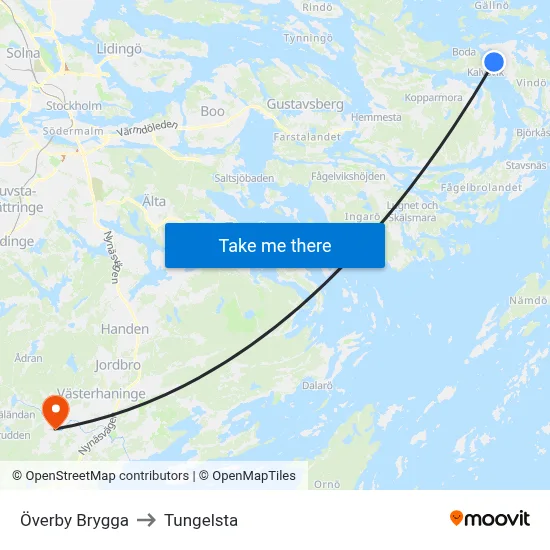Överby Brygga to Tungelsta map