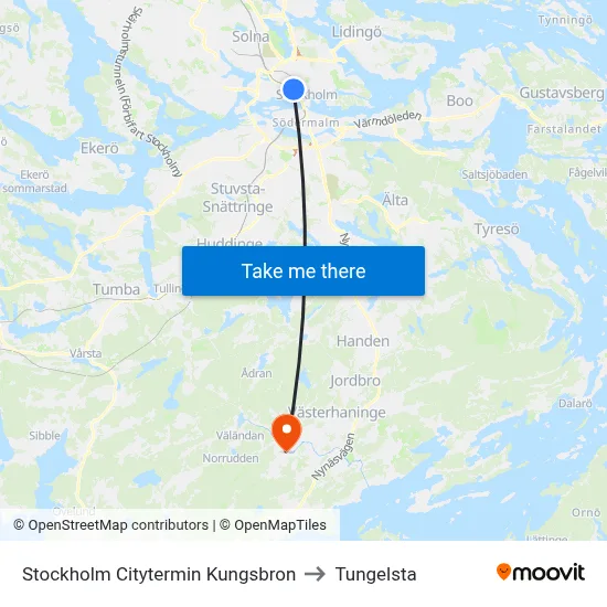Stockholm Citytermin Kungsbron to Tungelsta map