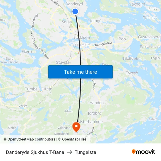 Danderyds Sjukhus T-Bana to Tungelsta map