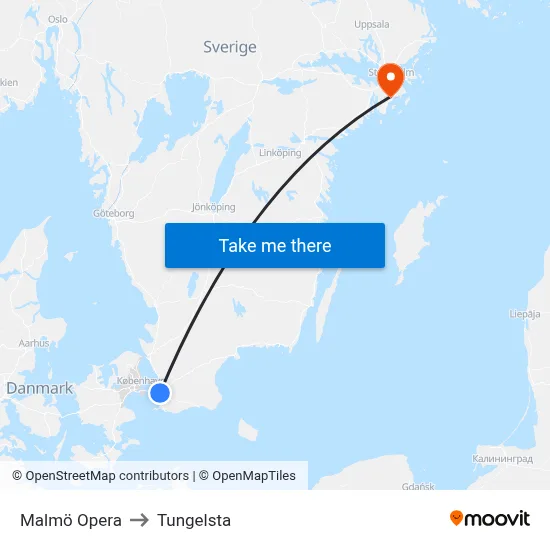 Malmö Opera to Tungelsta map