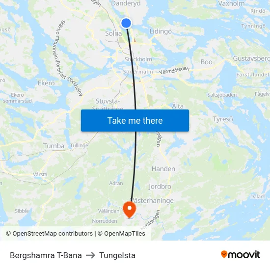 Bergshamra T-Bana to Tungelsta map