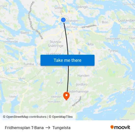 Fridhemsplan T-Bana to Tungelsta map