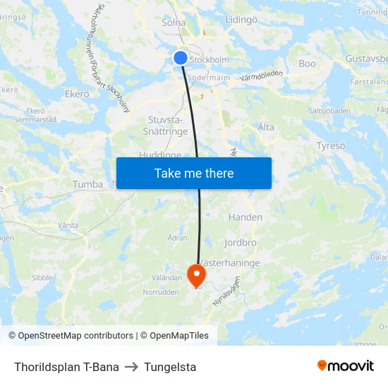 Thorildsplan T-Bana to Tungelsta map