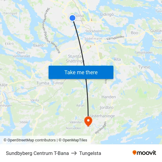 Sundbyberg Centrum T-Bana to Tungelsta map