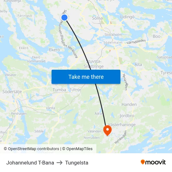 Johannelund T-Bana to Tungelsta map