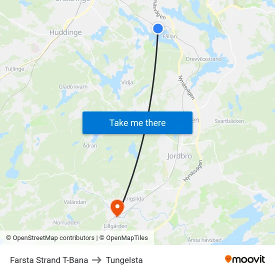 Farsta Strand T-Bana to Tungelsta map