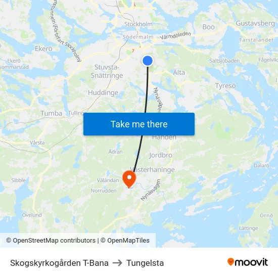 Skogskyrkogården T-Bana to Tungelsta map