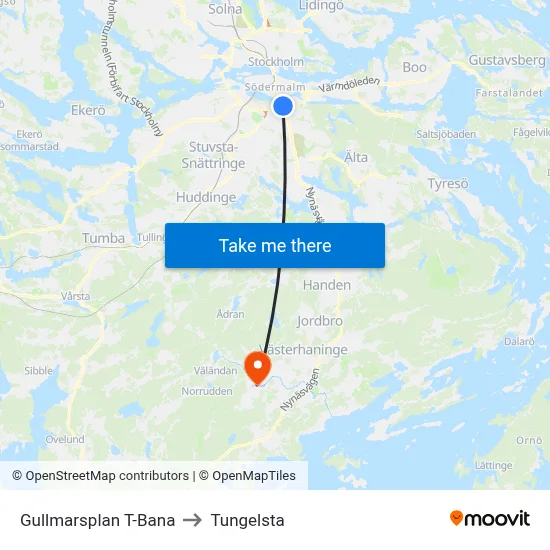 Gullmarsplan T-Bana to Tungelsta map