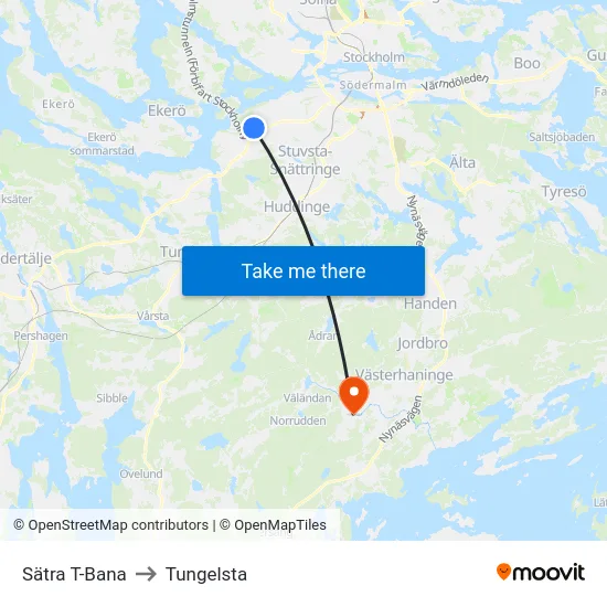Sätra T-Bana to Tungelsta map
