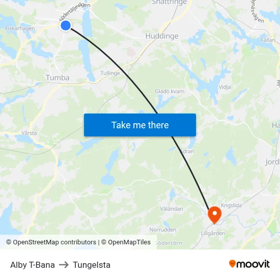 Alby T-Bana to Tungelsta map