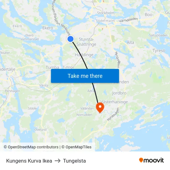 Kungens Kurva Ikea to Tungelsta map