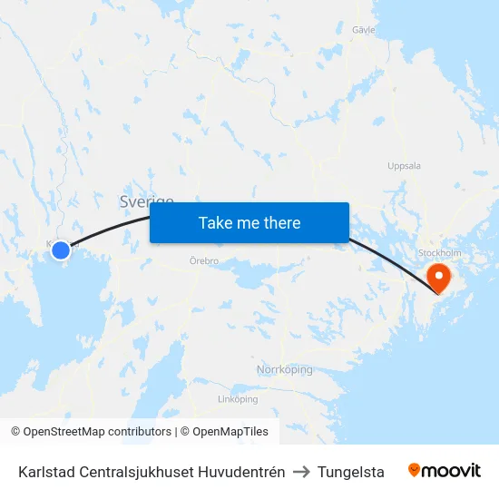 Karlstad Centralsjukhuset Huvudentrén to Tungelsta map