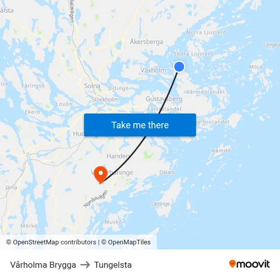 Vårholma Brygga to Tungelsta map