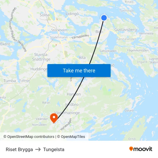 Riset Brygga to Tungelsta map