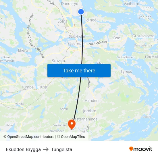 Ekudden Brygga to Tungelsta map