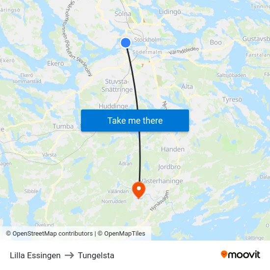 Lilla Essingen to Tungelsta map