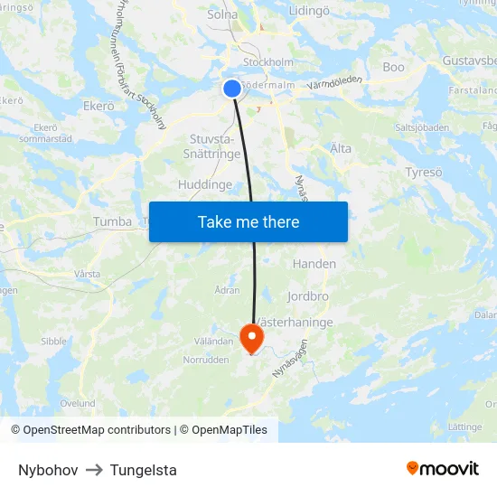 Nybohov to Tungelsta map