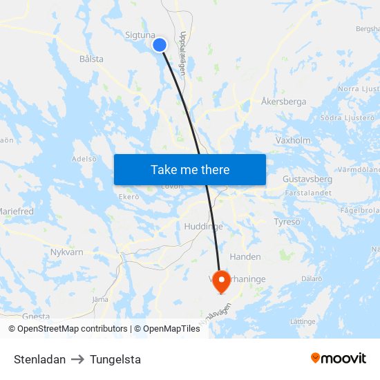 Stenladan to Tungelsta map