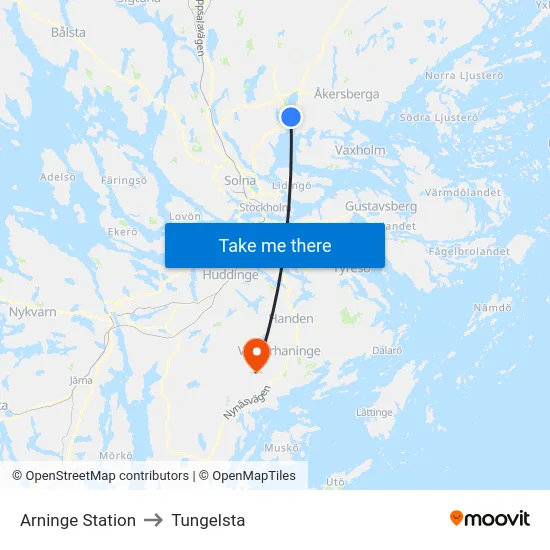Arninge Station to Tungelsta map