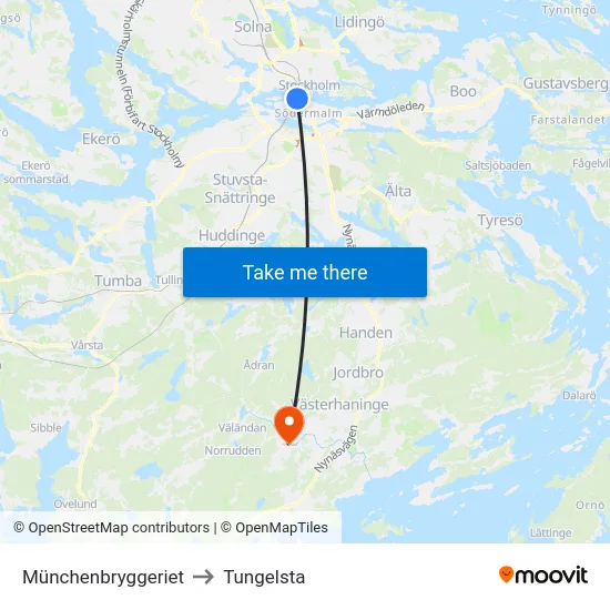 Münchenbryggeriet to Tungelsta map