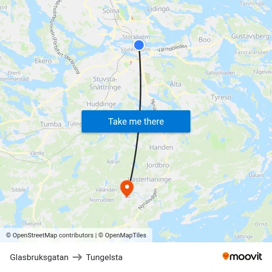 Glasbruksgatan to Tungelsta map