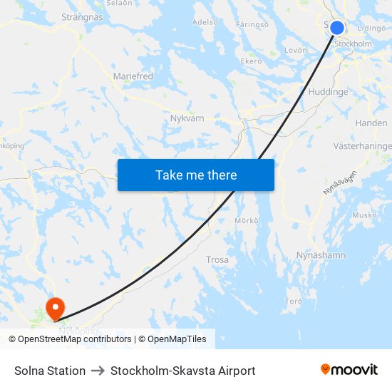 Solna Station to Stockholm-Skavsta Airport map