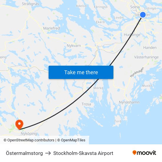 Östermalmstorg to Stockholm-Skavsta Airport map