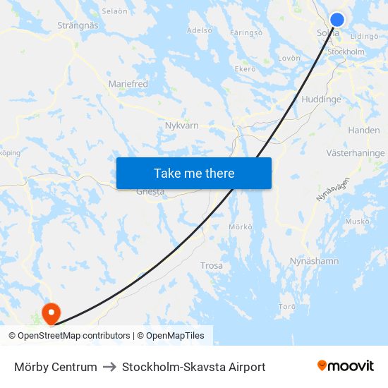Mörby Centrum to Stockholm-Skavsta Airport map