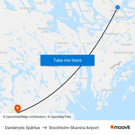 Danderyds Sjukhus to Stockholm-Skavsta Airport map