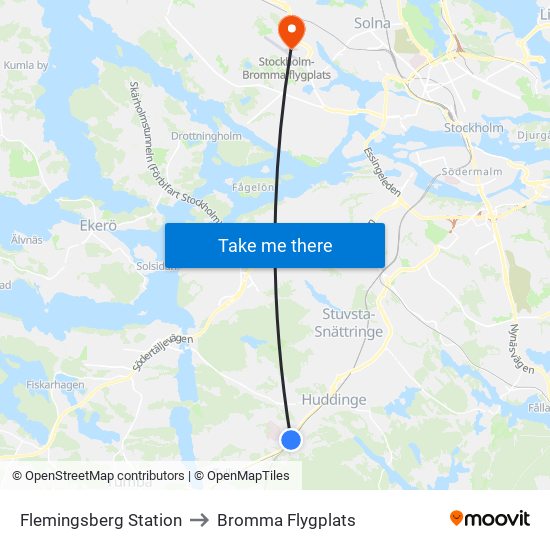 Flemingsberg Station to Bromma Flygplats map