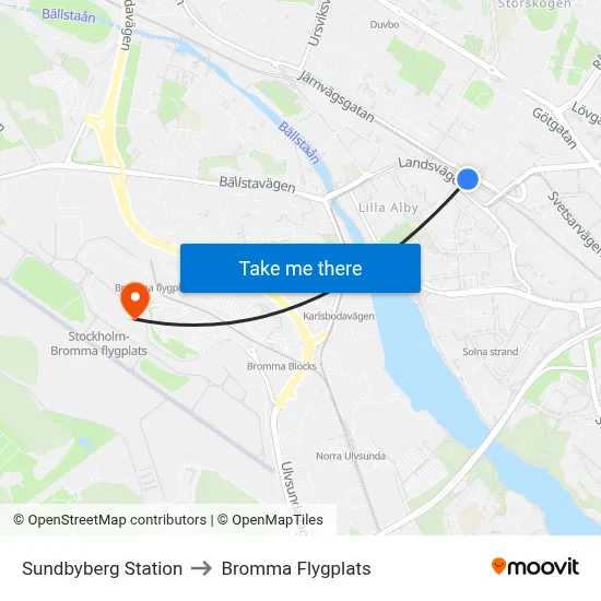 Sundbyberg Station to Bromma Flygplats map