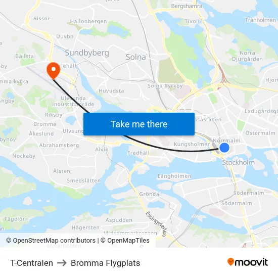 T-Centralen to Bromma Flygplats map
