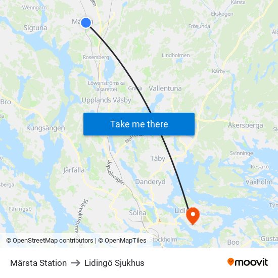 Märsta Station to Lidingö Sjukhus map