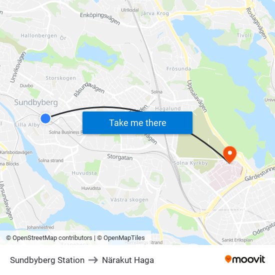 Sundbyberg Station to Närakut Haga map