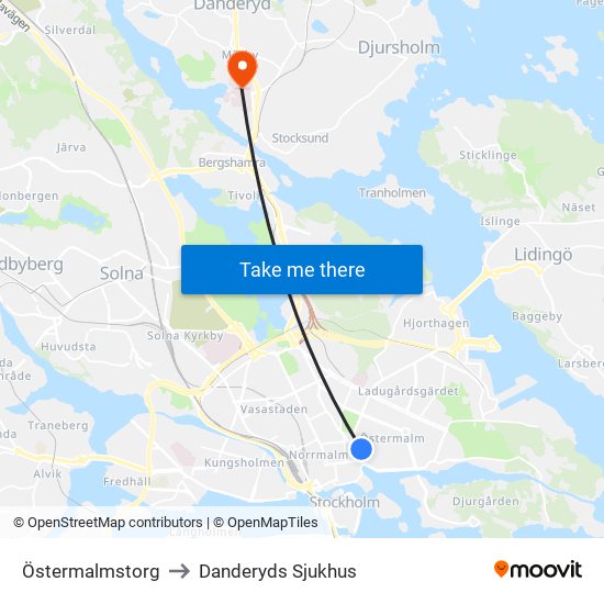 Östermalmstorg to Danderyds Sjukhus map